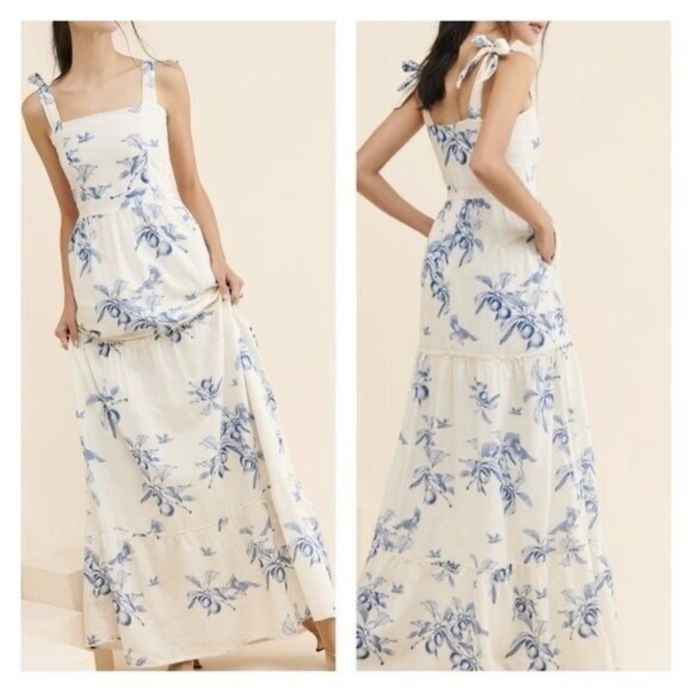 Agua Bendita Anthropologie Celestine Blue White Maxi Dress 2X
